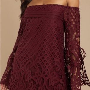 Tobi Dresses - Tobi Maroon Lace Off-Shoulder Dress Tobi Dresses - Tobi Maroon Lace Off-Shoulder Dress